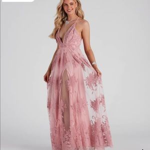 WINDSOR FORMAL FLOCKED PINK VELVET DRESS